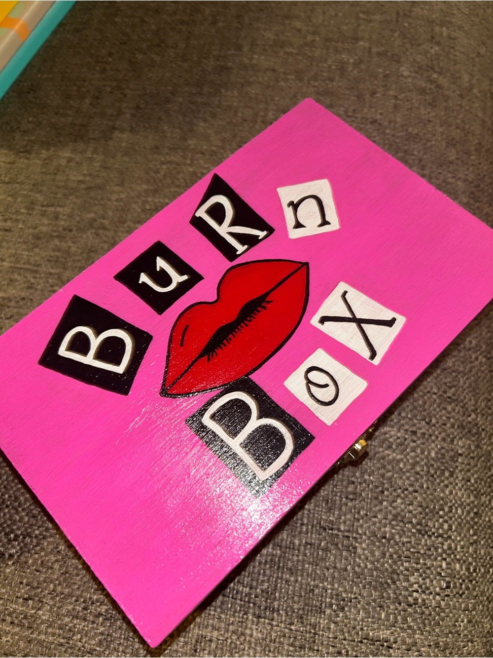 Bright Pink 'Burn Box' Decorative Box with Red Lip Graphic
